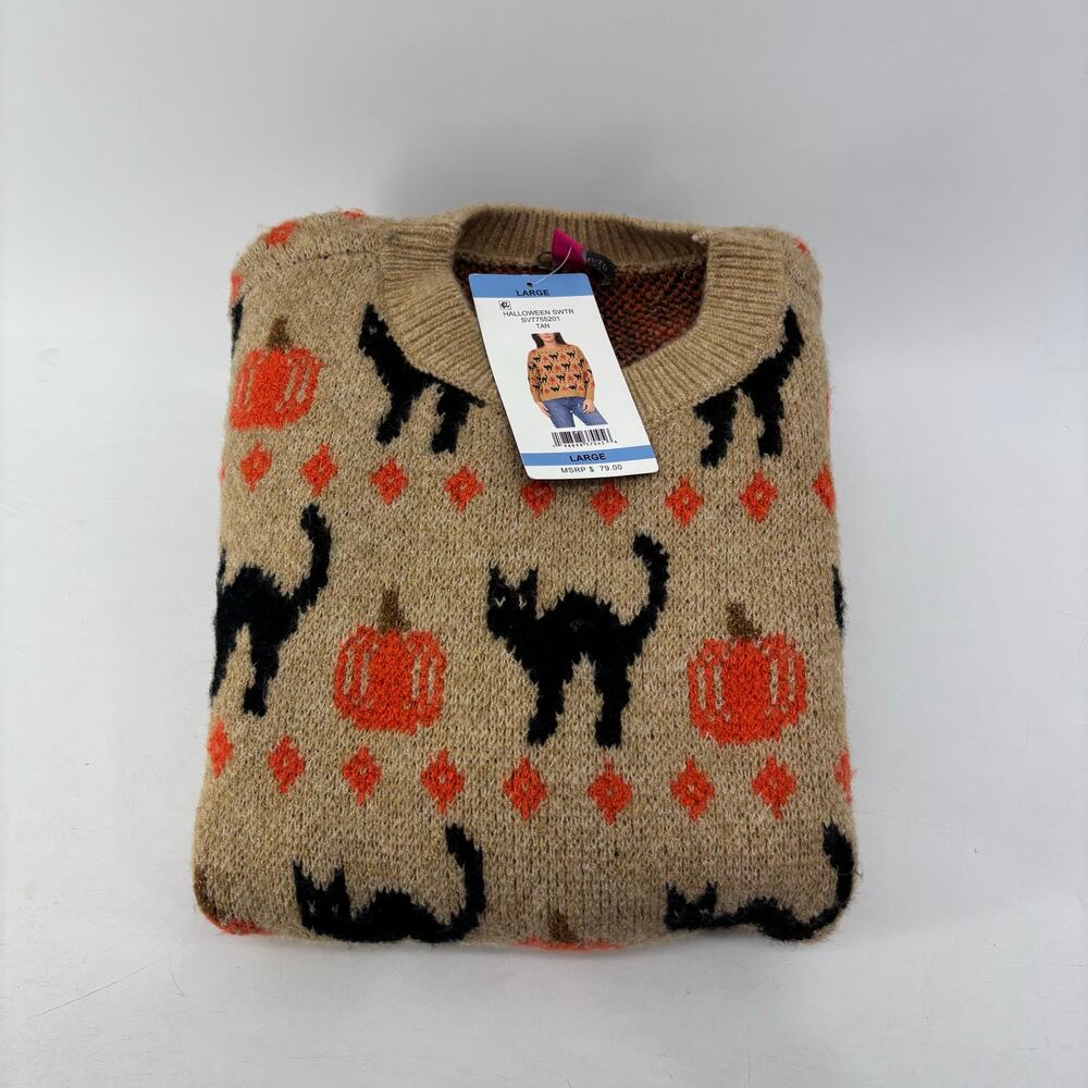 Vince Camuto Size Large Womens Sweater Black Cat Pumpkin Halloween Crewneck Fall - Picture 3 of 16